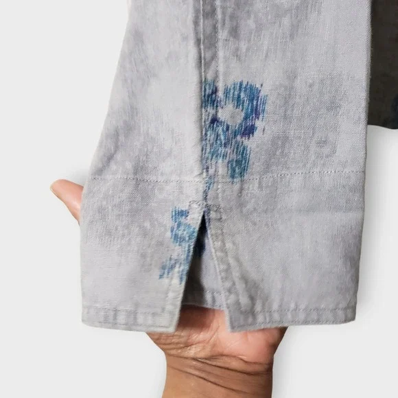 Coldwater Creek Womens 14 Gray Blue Floral Ikat 100% Linen Snap Button Jacket - Picture 4 of 13